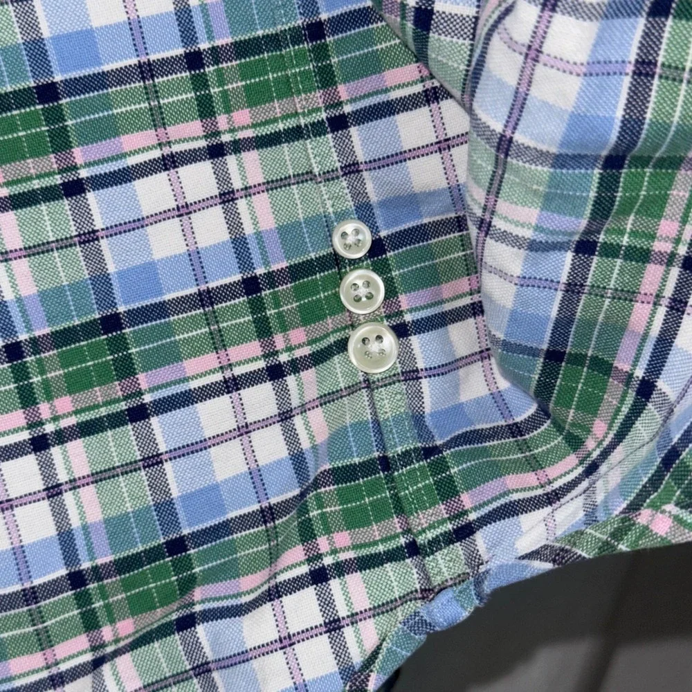Vintage Polo Ralph Lauren Mens Classic Fit Plaid Button Down Shirt Green Blue M